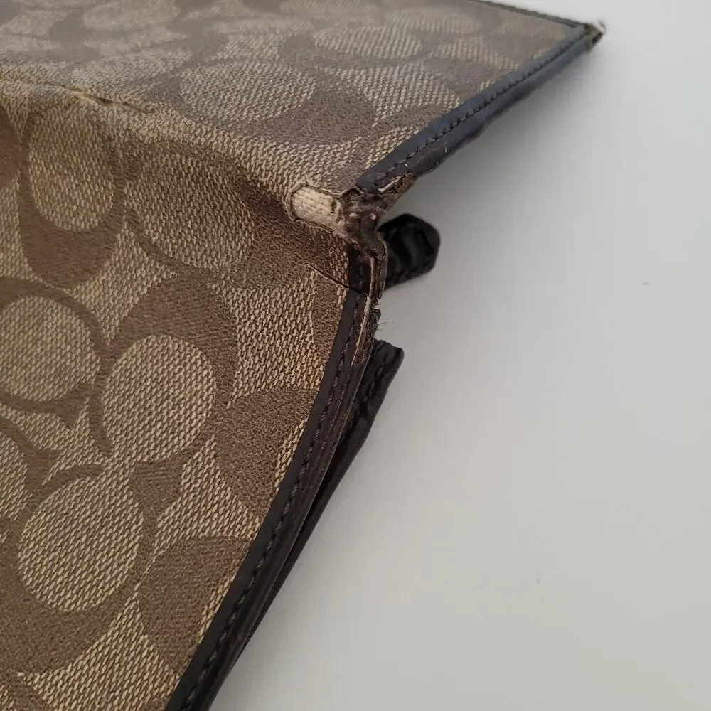 Coach Wallet Long Bifold Card Bill Coin Holder Vintage DAMAGED Fair‎ Brown Logo